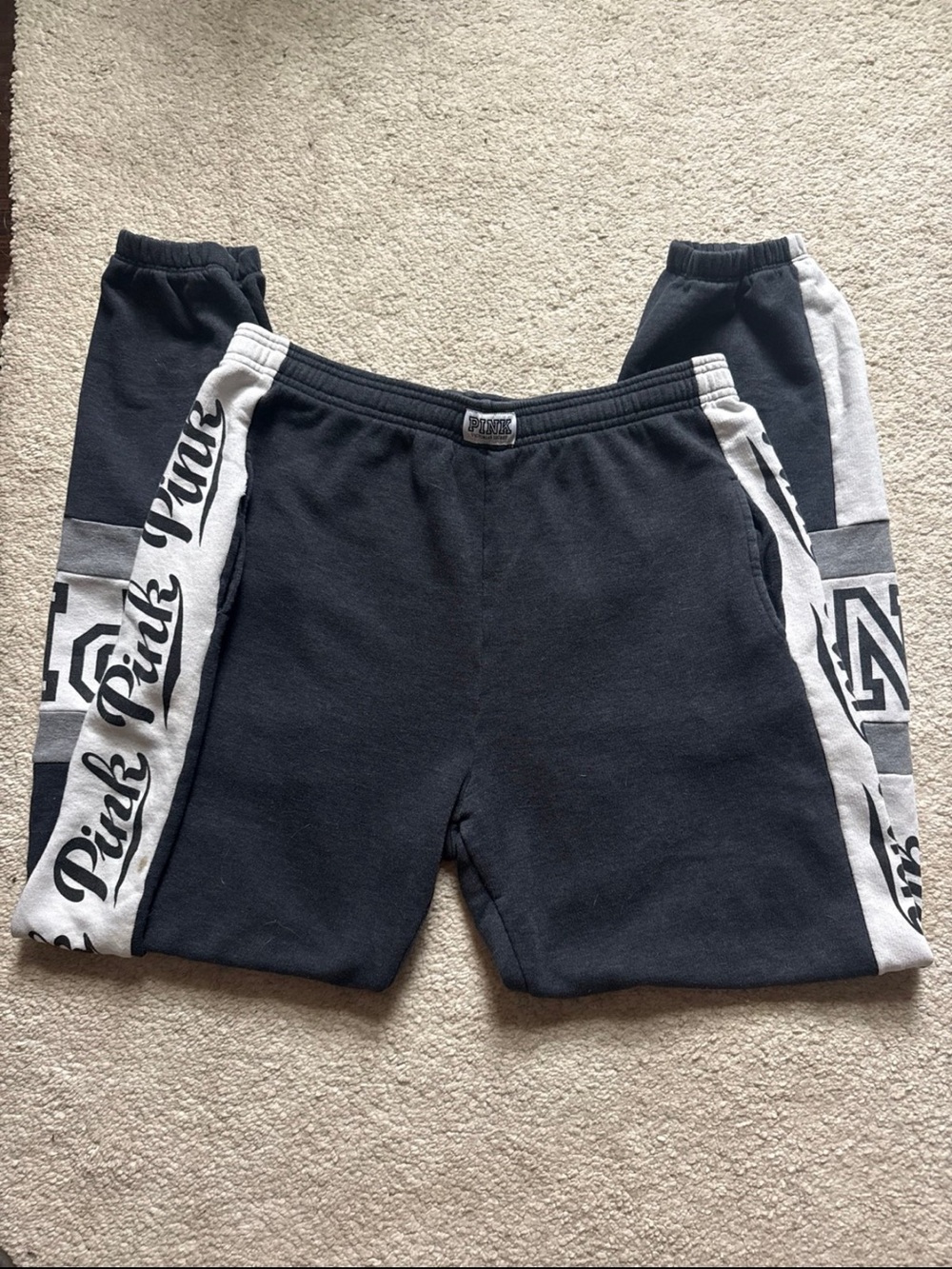 PINK Victoria's Secret Black & Gray Track Shorts with Logo Stripes